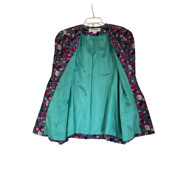 Jane Schaffhausen Belle France Vintage Women’s Teal Purple Floral Jacket Size 10 - Picture 4 of 6